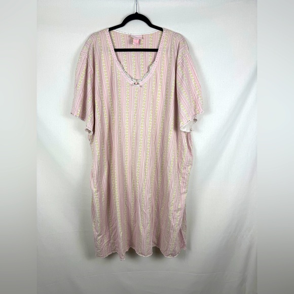 Serenada Plus Size Pink Striped Nightgown - Picture 1 of 6